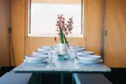 Close up of the dining area inside the safari lodge