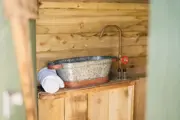 A photo of the sink in the glamping bell tent bathroom 