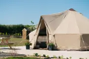 Side on angle of the glamping bell tent at Camel Creek 